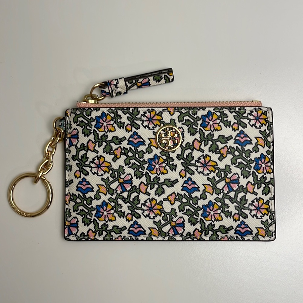 TORY BURCH Robinson Floral Leather Keychain Wallet